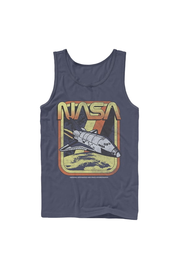 Men's NASA Retro Rocket Poster  Tank Top Navy Blue Medium