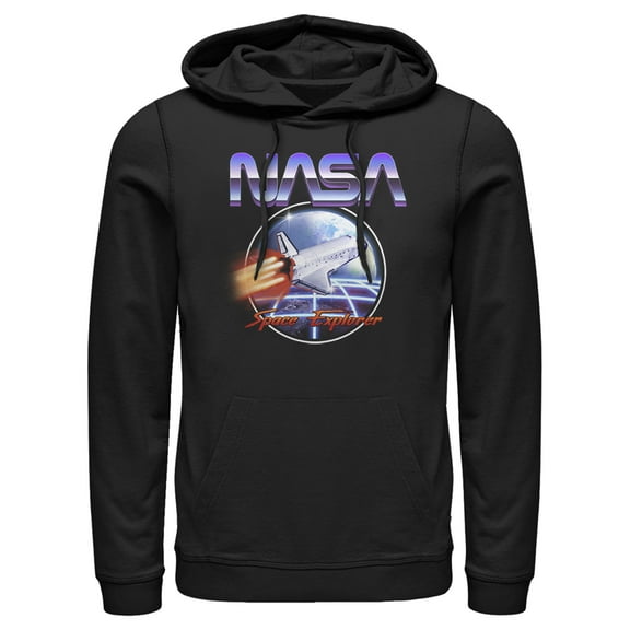 Men's NASA Retro Space Explorer  Pull Over Hoodie Black Large