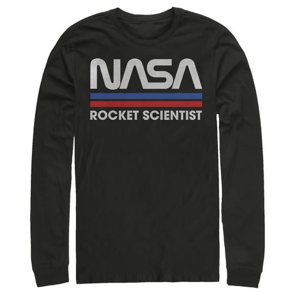 Men's NASA Rocket Scientist Vintage Striped Logo  Long Sleeve Shirt Black X Large