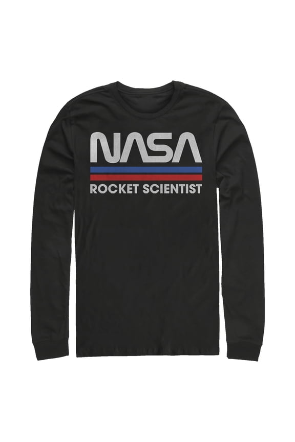 Men's NASA Rocket Scientist Vintage Striped Logo Long Sleeve Shirt Black X Large