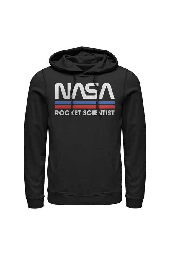 Men's NASA Rocket Scientist Vintage Striped Logo Pull Over Hoodie Black Large