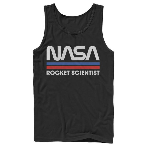 Men's NASA Rocket Scientist Vintage Striped Logo Tank Top Black 2X Large