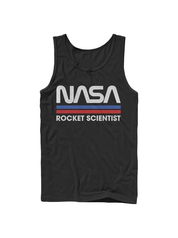 Men's NASA Rocket Scientist Vintage Striped Logo Tank Top Black Small