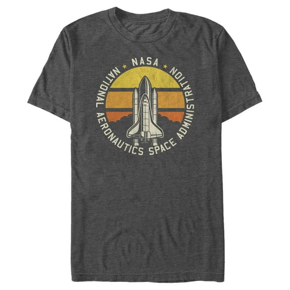 Men's NASA Rocket Ship Sunset Circle Logo Graphic Tee Charcoal Heather 3X Large