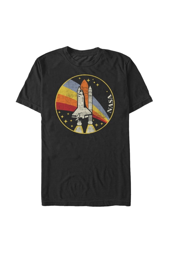 Men's NASA Shuttle Launch Into Rainbow Graphic Tee Black Medium