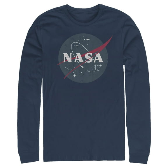 Men's NASA Simple Vintage Logo  Long Sleeve Shirt Navy Blue Small