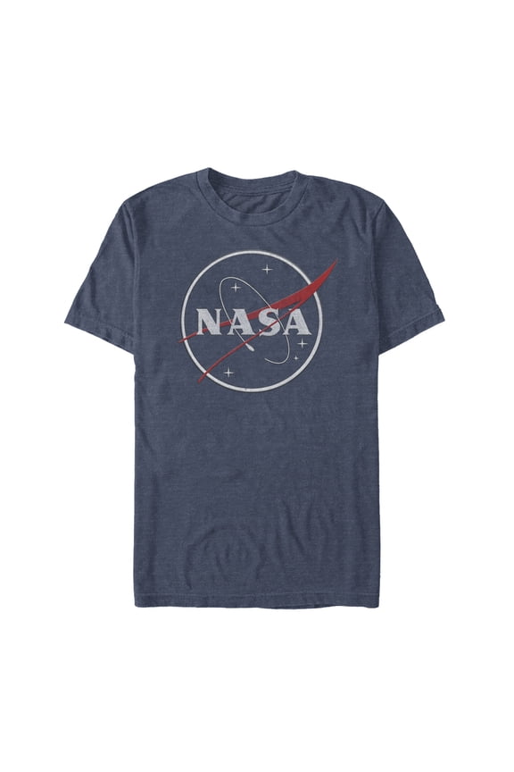 Men's NASA Sleek Glitter Logo Graphic Tee Navy Blue Heather Medium