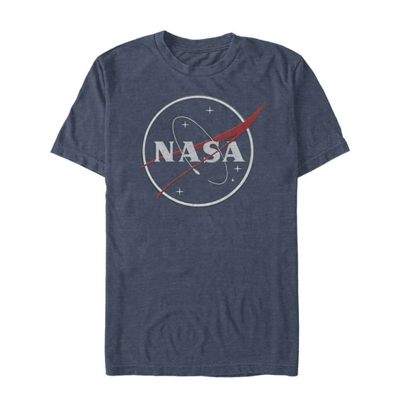 Men's NASA Sleek Glitter Logo Graphic Tee Navy Blue Heather Small