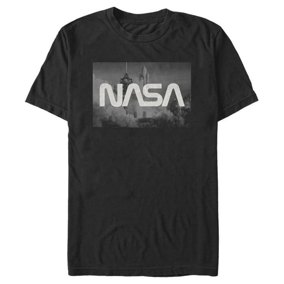 Men's NASA Space Shuttle Blast Off Text Over Lay  Graphic Tee Black Small
