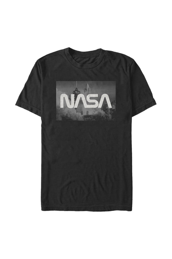 Men's NASA Space Shuttle Blast Off Text Over Lay Graphic Tee Black X Large