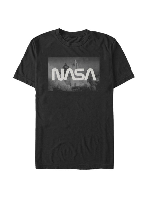 Men's NASA Space Shuttle Blast Off Text Over Lay Graphic Tee Black X Large