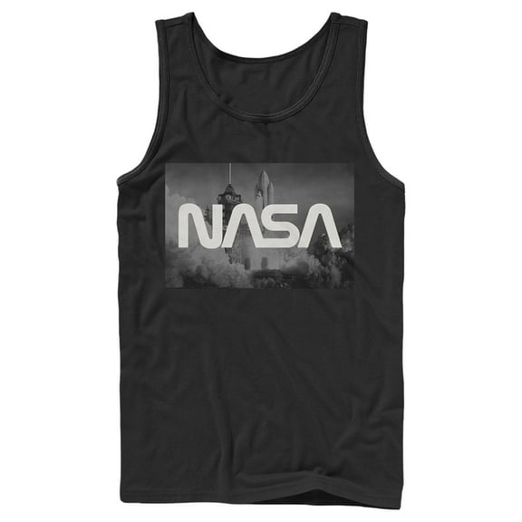 Men's NASA Space Shuttle Blast Off Text Over Lay  Tank Top Black Large