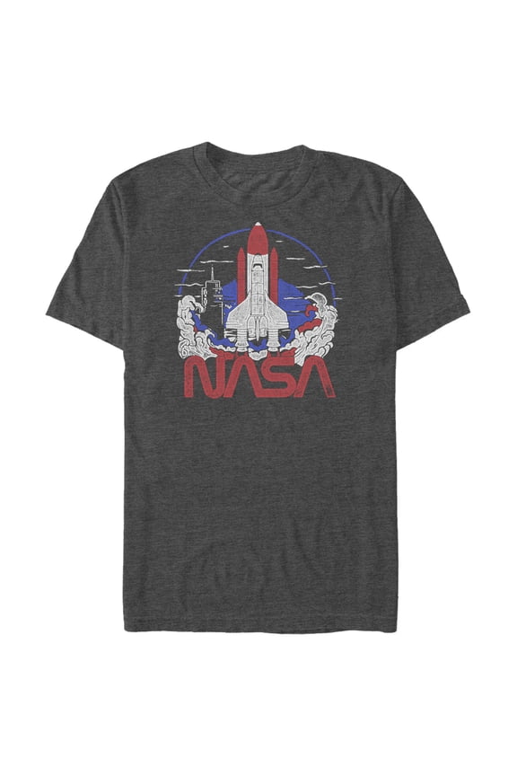 Men's NASA Space Shuttle Lift Off Logo  Graphic Tee Charcoal Heather X Large
