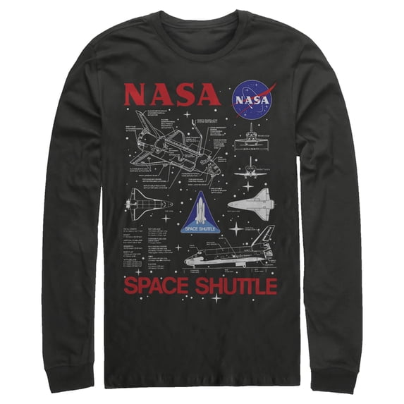 Men's NASA Space Shuttle Schematic Details Long Sleeve Shirt Black 2X Large