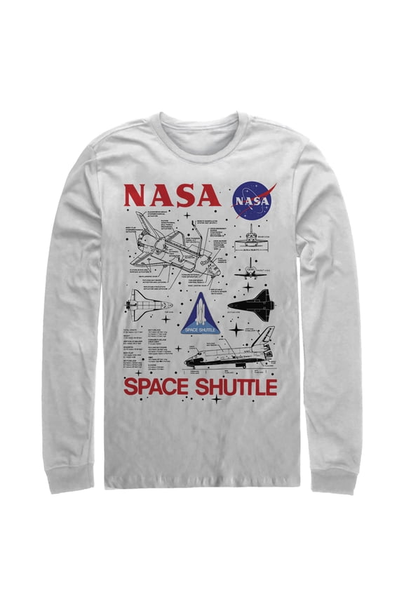 Men's NASA Space Shuttle Schematic Details Long Sleeve Shirt White Small