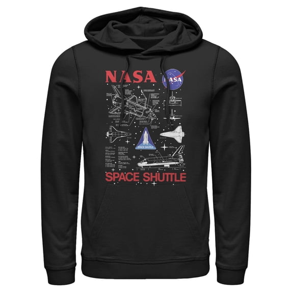 Men's NASA Space Shuttle Schematic Details Pull Over Hoodie Black X Large