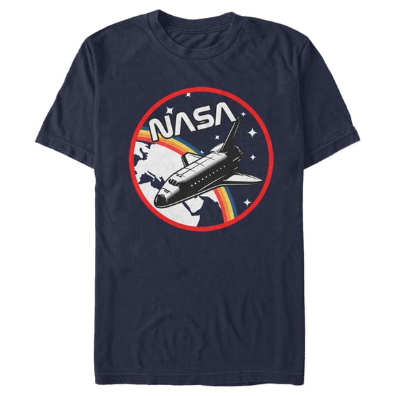Men's NASA Space Shuttle Travel Over Rainbow  Graphic Tee Navy Blue Small