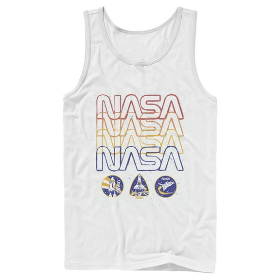 Men's NASA Starry Retro Rainbow Repeat Badges Tank Top White Large