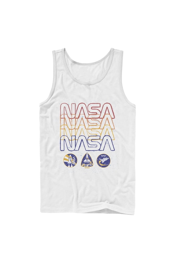 Men's NASA Starry Retro Rainbow Repeat Badges Tank Top White Medium