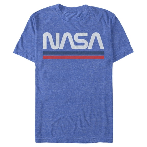 Men's NASA Stripe Minimal Logo Vintage Graphic Tee Royal Blue Heather Small