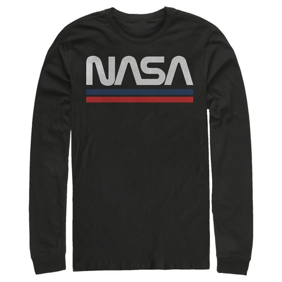 Men's NASA Stripe Minimal Logo Vintage Long Sleeve Shirt Black Medium