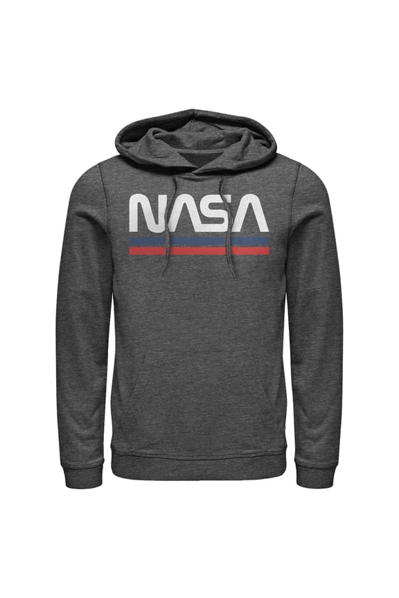 Men's NASA Stripe Minimal Logo Vintage Pull Over Hoodie Charcoal Heather 2X Large
