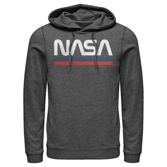 Men's NASA Stripe Minimal Logo Vintage Pull Over Hoodie Charcoal Heather X Large