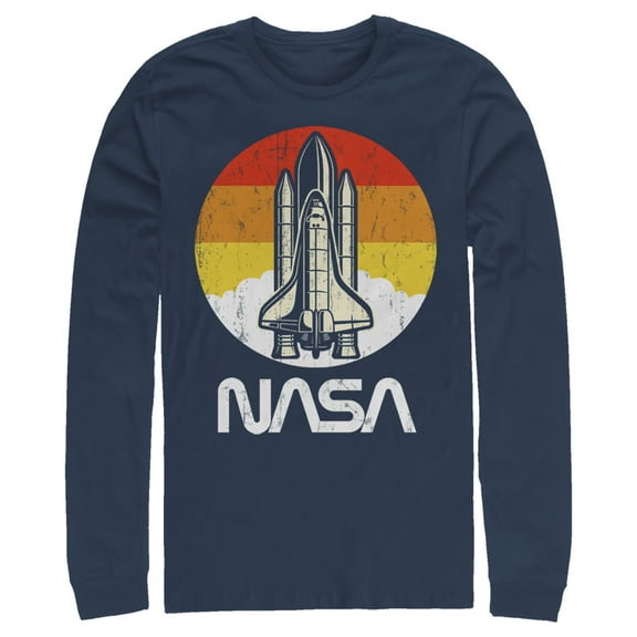 Men's NASA Sunset Retro Launch Long Sleeve Shirt Navy Blue Medium