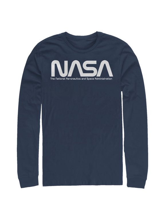 Men's NASA Text Simple Logo Long Sleeve Shirt Navy Blue 2X Large