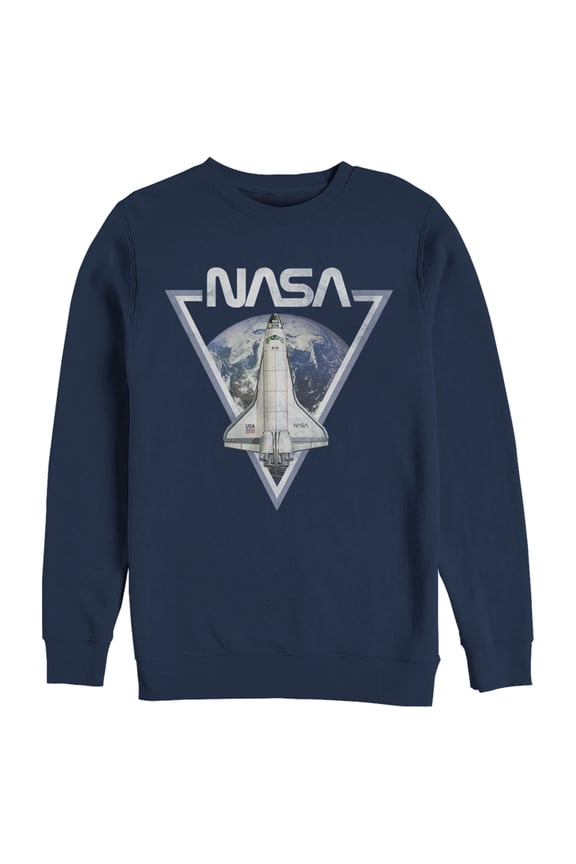 Men's NASA Triangle Earth Logo Shuttle Flight Sweatshirt Navy Blue 2X Large