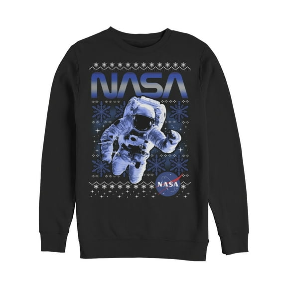 Men's NASA Ugly Christmas Astronaut Print  Sweatshirt Black X Large