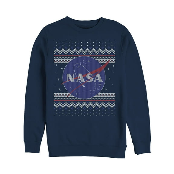 Men's NASA Ugly Christmas Logo Print  Sweatshirt Navy Blue Large