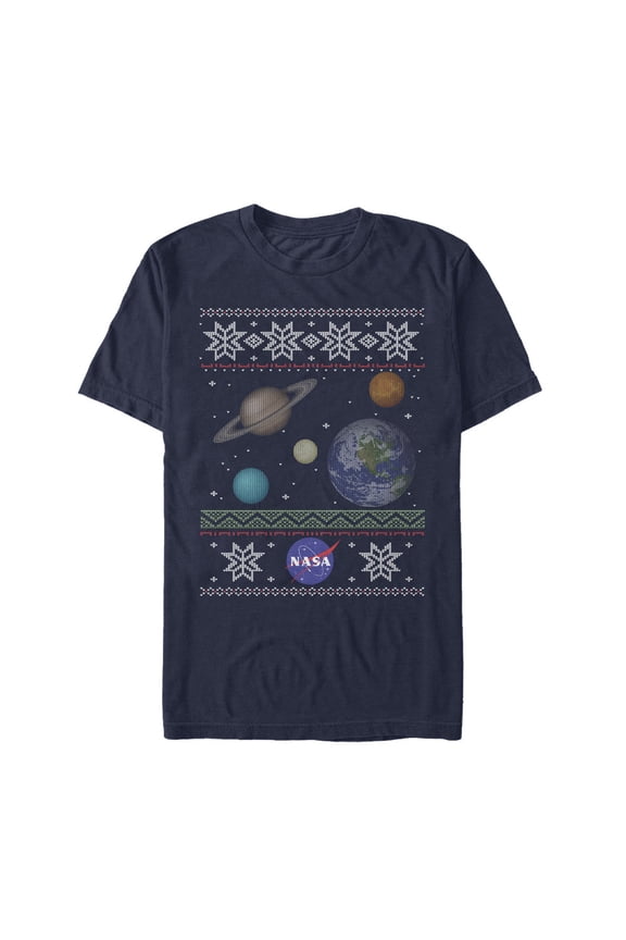 Men's NASA Ugly Christmas Planet Print Graphic Tee Navy Blue X Large