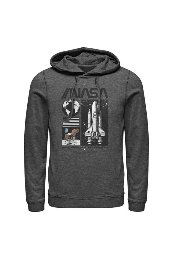 Men's NASA Vintage Panels Pull Over Hoodie Charcoal Heather 2X Large