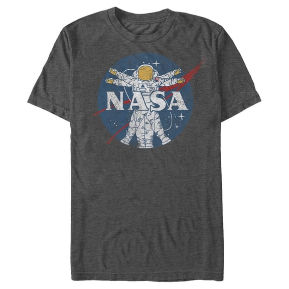 Men's NASA Vitruvian Astronaut Chevron Logo Graphic Tee Charcoal Heather 2X Large
