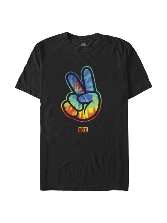 Men's NEFF Rainbow Tie-Dye Peace Fingers Graphic Tee Black 2X Large