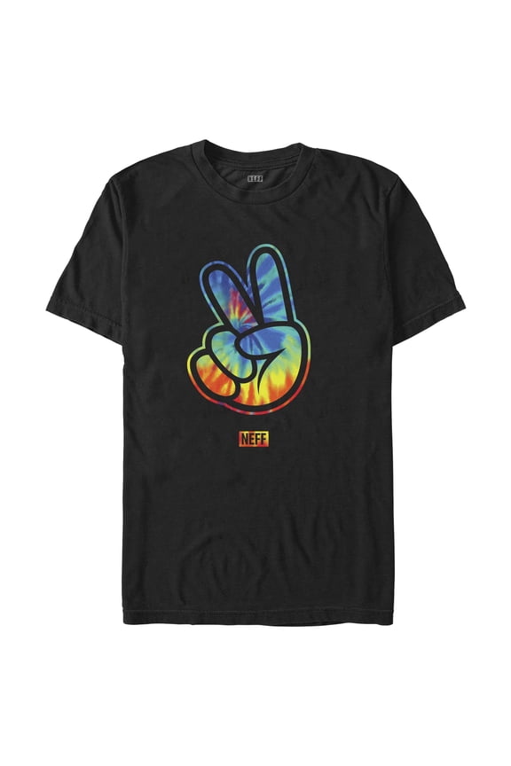 Men's NEFF Rainbow Tie-Dye Peace Fingers Graphic Tee Black Small