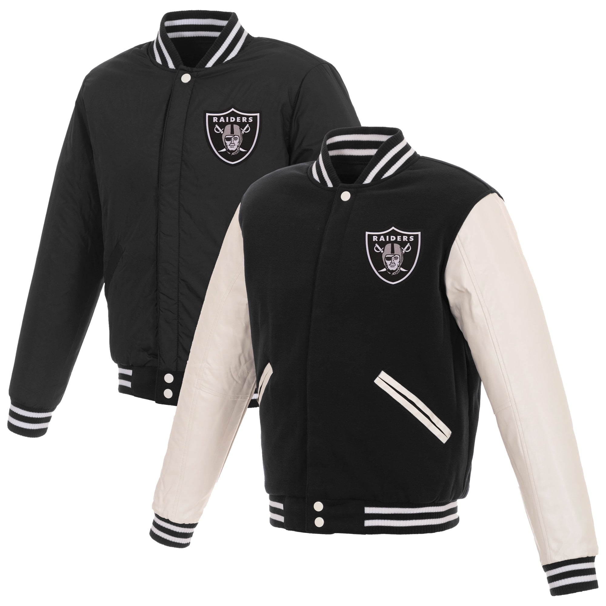 Men's NFL Pro Line by Fanatics Branded Black/White Las Vegas Raiders  Reversible Fleece Full-Snap Jacket with Faux