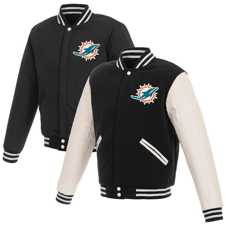 Men's NFL Pro Line by Fanatics Branded Black/White Miami Dolphins  Reversible Fleece Full-Snap Jacket with Faux Leather 