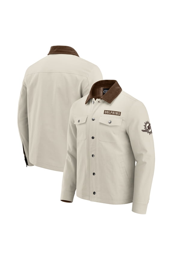 Men's NFL x Darius Rucker Collection by Fanatics Tan Miami Dolphins Midweight Canvas Full-Button Jacket