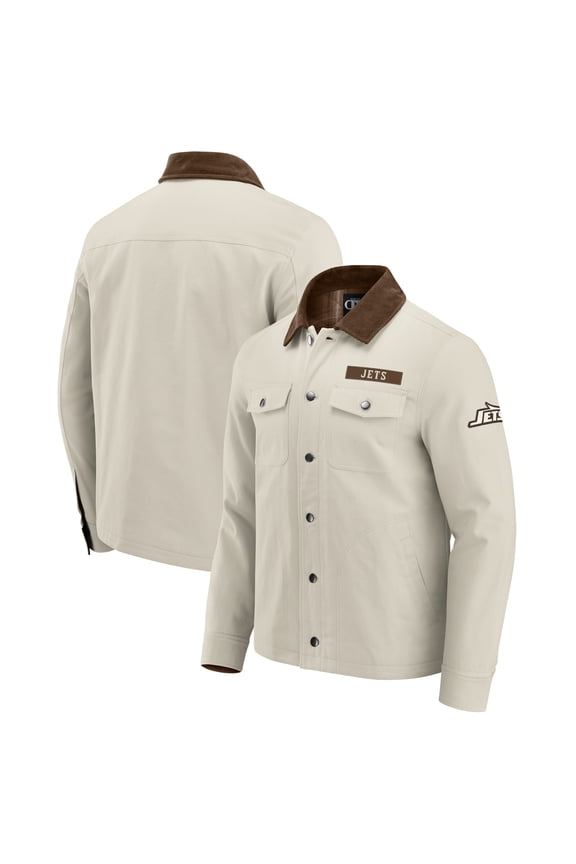 Men's NFL x Darius Rucker Collection by Fanatics Tan New York Jets Midweight Canvas Full-Button Jacket