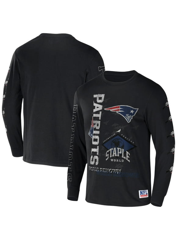 Men's NFL x Staple Black New England Patriots World Renowned Long Sleeve T-Shirt