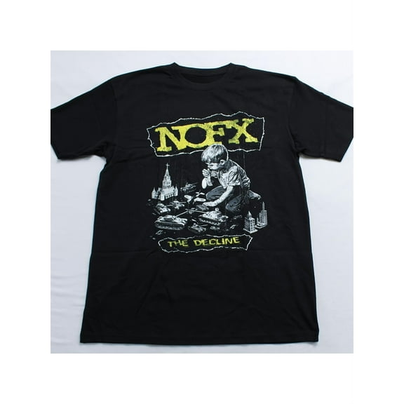 Men's NOFX Decline Graphic T-Shirt - Black Cotton Retro Street Style Short Sleeve Tee with Bold Yellow Cartoon Print, Plus Size, Machine Washable, All-Season Casual Wear, Retro T Shirt