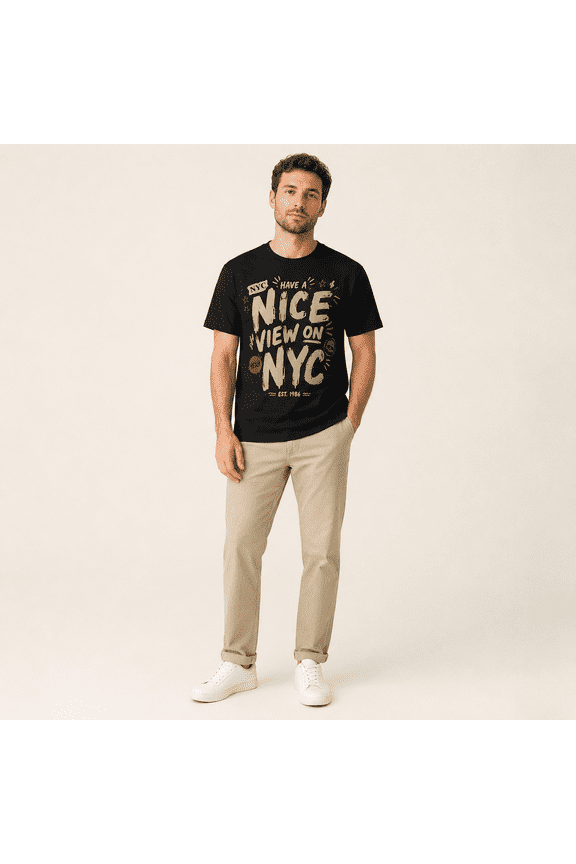 Men's NYC Graphic T Shirt, Black Short Sleeve Crew Neck Tee, Casual Summer Streetwear Top for Travel and Daily Wear