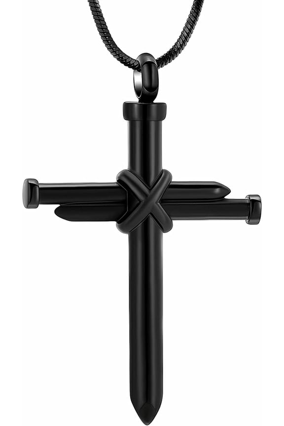 Men's Nail Cross Necklace Cross Pendant Necklace Christian Jewelry Gift Nail Cross Cremation Urn Necklace for Ashes Memorial Jewelry Funeral Ashes Holder Keepsake Cremation Jewelry