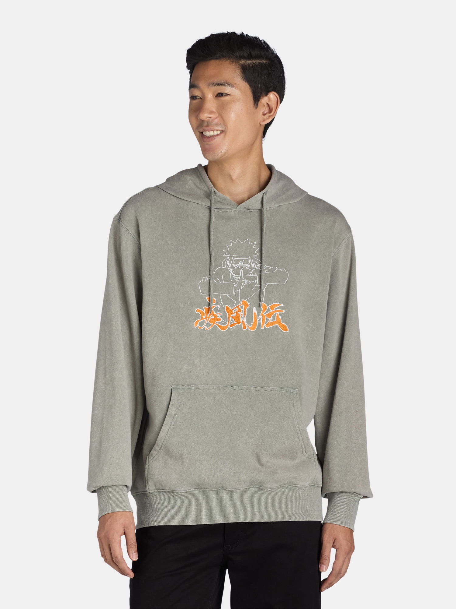 00'S NARUTO SHIPPUDEN Character Sweatshirt Pullover Hoodie Men's M Size cotton gray type Vintage Second Hand