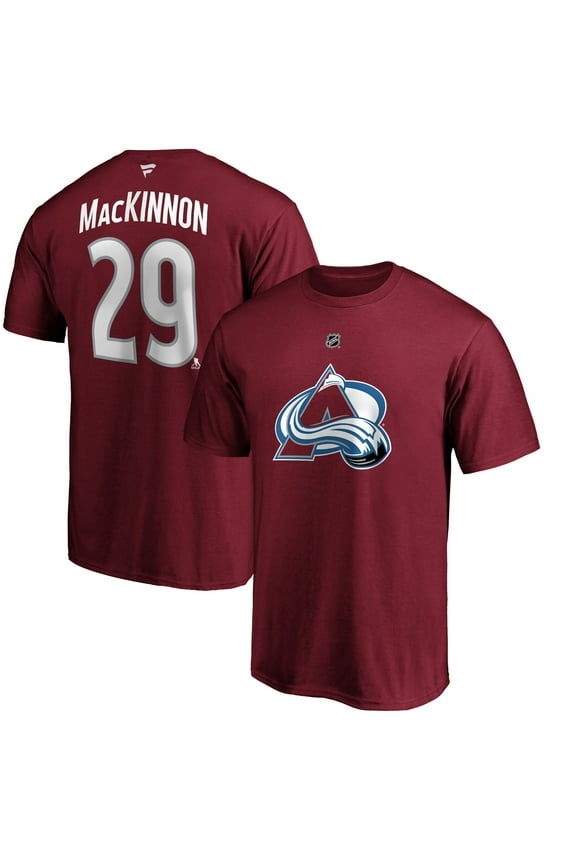 Men's Nathan MacKinnon Burgundy Colorado Avalanche Team Authentic Stack Name & Number T-Shirt
