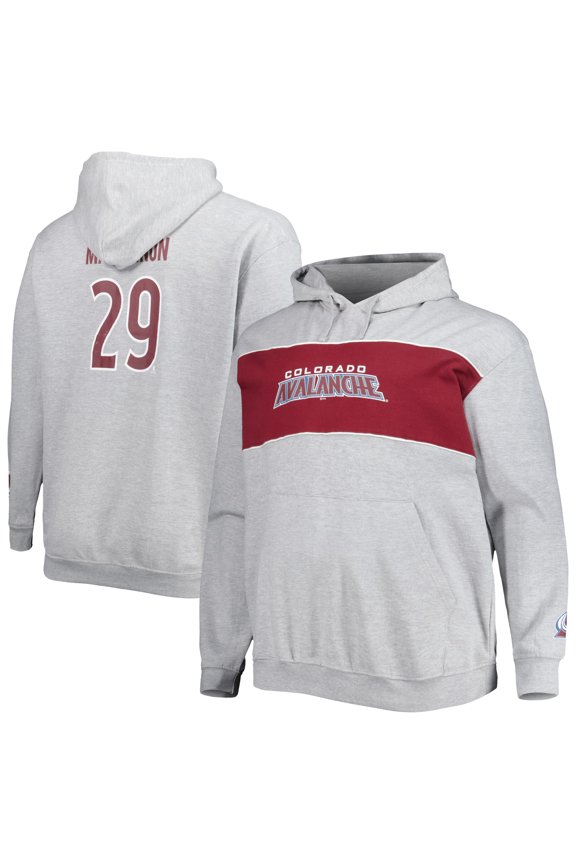 Men's Nathan MacKinnon Heather Gray Colorado Avalanche Big & Tall Player Pullover Hoodie