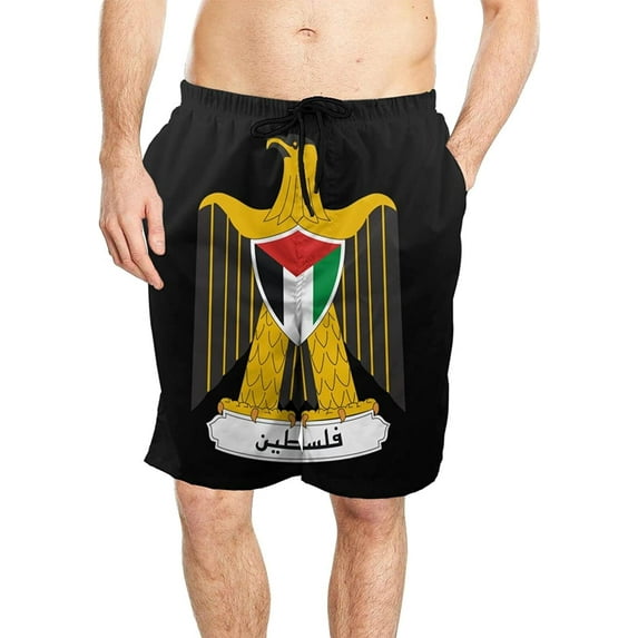 Men's National Emblem of Palestine Quick Dry Surf Swim Trunks Beach Board Shorts Pants with Pockets Sports Shorts S-3XL