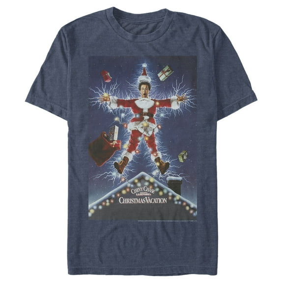 Men's National Lampoon's Christmas Vacation Electrified Poster Graphic Tee Navy Blue Heather 2X Large